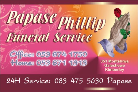 Papase Phillip Funeral Service Cc Kimberley Fox List